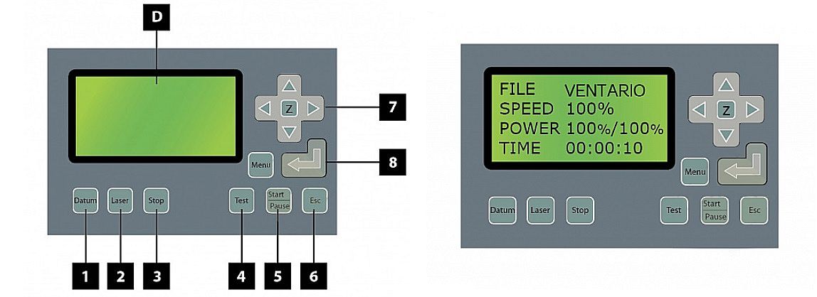 дисплей контроллера системы управления лазерным станком